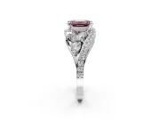 Halo Engagement Ring Setting for Fancy Pink Emerald Cut Center with Marquise and Pave Bypass Band and Prong Head in White Gold