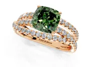 Solitaire Engagement Ring Setting for Fancy Green Cushion Cut Center with Woven 3-Strand Pave Band and Prong Head in Rose Gold