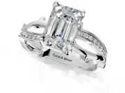 Solitaire Engagement Ring Setting for Emerald Cut Center with Pave and Plain Crossover Band and Prong Head in Sterling Silver