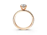 Solitaire Engagement Ring Setting for Oval Center with Shared-Prong Accents and Prong Head in Rose Gold