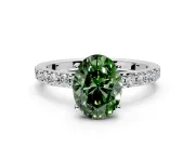 Solitaire Engagement Ring Setting for Fancy Green Oval Center with Round Cut Pave Band and Prong Head in Platinum