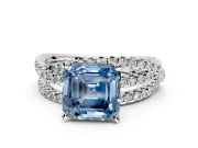 Solitaire Engagement Ring Setting for Fancy Blue Asscher Cut Center with Woven 3-Strand Pave Band and Prong Head in White Gold