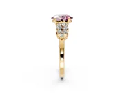 Cluster Engagement Ring Setting for Fancy Pink Oval Center with 2-Row Shoulder Clusters and Prong Head in Yellow Gold