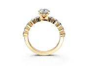 Shared-Prong Engagement Ring Setting for Oval Center with Graduated Accents and Prong Head in Yellow Gold