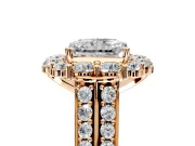 Large Accent Halo Engagement Ring Setting for Radiant Cut Center with Pave Split Shank and Prong Head in Rose Gold