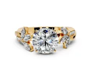 Floral Engagement Ring Setting for Round Cut Center with Trailing Marquise Accents and Prong Head in Yellow Gold