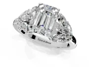 Leaf Cluster Engagement Ring Setting for Emerald Cut Center with Marquise Accents and Prong Head in White Gold