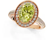 Milgrain Halo Engagement Ring Setting for Fancy Yellow Oval Center with Three-Sided Pave Band and Prong Head in Rose Gold