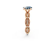 Solitaire Engagement Ring Setting for Fancy Blue Oval Center with Marquise Panel Band and Prong Head in Rose Gold