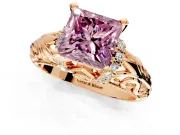Solitaire Engagement Ring Setting for Fancy Pink Princess Cut Center with Filigree Accent Basket and Prong Head in Rose Gold