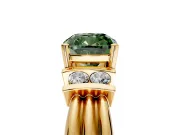 Solitaire Engagement Ring Setting for Fancy Green Cushion Cut Center with Grooved Bar Accent Band and Prong Head in Yellow Gold