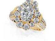 Large Accent Halo Engagement Ring Setting for Pear-Shaped Center with Pave Split Shank and Prong Head in Yellow Gold