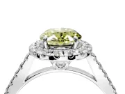 Halo Engagement Ring Setting for Fancy Yellow Oval Center with Raised Halo, Pave Band and Prong Head in Platinum