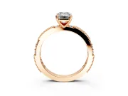 Solitaire Engagement Ring Setting for Emerald Cut Center with Milgrain-Edged Pave Band and Prong Head in Rose Gold