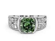 Bezel Engagement Ring Setting for Fancy Green Cushion Cut Center with Wide Channel-Set Band and Bezel Head in Sterling Silver