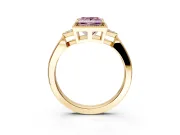 Cluster Engagement Ring Setting for Fancy Pink Princess Cut Center with Milgrain Shoulder Clusters and Prong Head in Yellow Gold