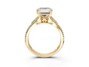 Solitaire Engagement Ring Setting for Asscher Cut Center with Pave Rail Split Shank and Prong Head in Yellow Gold