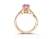 Solitaire Engagement Ring Setting for Fancy Pink Cushion Cut Center with Pave Rail Split Shank and Prong Head in Rose Gold