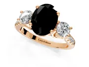 3 Stone Engagement Ring Setting for Fancy Black Oval Center with Crossover Basket, Pave Band and Prong Head in Rose Gold