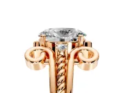 Solitaire Engagement Ring Setting for Oval Center with Twisted Band and Scroll Prong Head in Rose Gold