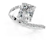 Solitaire Engagement Ring Setting for Radiant Cut Center with Pave Bypass Swirl Band and Prong Head in Sterling Silver
