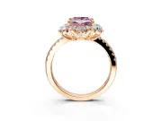 Floral Halo Engagement Ring Setting for Fancy Pink Princess Cut Center with Pave Accents and Prong Head in Rose Gold