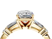 Bar-Set Engagement Ring Setting for Radiant Cut Center with Tapered Baguette Accents and Prong Head in Yellow Gold