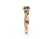 Solitaire Engagement Ring Setting for Fancy Green Cushion Cut Center with Half-Pave Crossover Band and Prong Head in Rose Gold