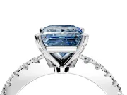 Solitaire Engagement Ring Setting for Fancy Blue Princess Cut Center with Single Row Accent Band and Prong Head in Platinum