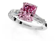 Bar-Set Engagement Ring Setting for Fancy Pink Radiant Cut Center with Tapered Baguette Accents and Prong Head in Platinum