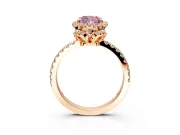 Halo Engagement Ring Setting for Fancy Pink Cushion Cut Center with Openwork Halo, Pave Band and Prong Head in Rose Gold