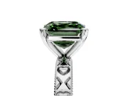 Solitaire Engagement Ring Setting for Fancy Green Asscher Cut Center with XO Engraved Band and Prong Head in Sterling Silver