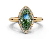 Halo Engagement Ring Setting for Fancy Green Marquise Center with Tapered Plain Band and Prong Head in Yellow Gold