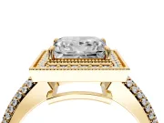 Milgrain Halo Engagement Ring Setting for Princess Cut Center with Three-Sided Pave Band and Prong Head in Yellow Gold