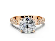 Solitaire Engagement Ring Setting for Round Cut Center with Multi-Row Accents and Prong Head in Rose Gold