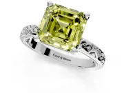 Solitaire Engagement Ring Setting for Fancy Yellow Asscher Cut Center with Scrollwork Band and Prong Head in White Gold