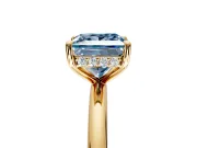 Hidden Halo Engagement Ring Setting for Fancy Blue Princess Cut Center with Thin Rounded Band and Prong Head in Yellow Gold