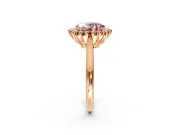 Starburst Halo Engagement Ring Setting for Fancy Pink Oval Center with Thin Round-Wire Band and Prong Head in Rose Gold