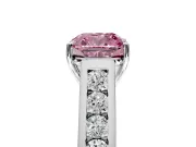 Solitaire Engagement Ring Setting for Fancy Pink Cushion Cut Center with Round Cut Channel Band and Prong Head in White Gold