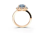 Floral Halo Engagement Ring Setting for Fancy Blue Princess Cut Center with Pave Accents and Prong Head in Rose Gold