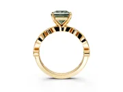 Solitaire Engagement Ring Setting for Fancy Green Princess Cut Center with Milgrain Bezel Accents and Prong Head in Yellow Gold