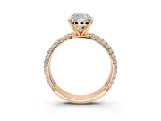Solitaire Engagement Ring Setting for Cushion Cut Center with Domed Multi-Row Pave Band and Prong Head in Rose Gold