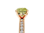 Solitaire Engagement Ring Setting for Fancy Yellow Cushion Cut Center with Milgrain-Edged Pave Band and Prong Head in Rose Gold