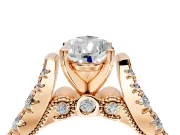 Solitaire Engagement Ring Setting for Pear-Shaped Center with Pave Cathedral Shoulders and Prong Head in Rose Gold