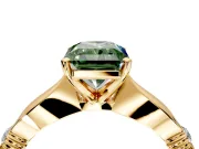Solitaire Engagement Ring Setting for Fancy Green Radiant Cut Center with Carved Leaf Shoulders and Prong Head in Yellow Gold