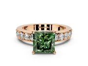 Solitaire Engagement Ring Setting for Fancy Green Princess Cut Center with Channel-Set Accents and Prong Head in Rose Gold