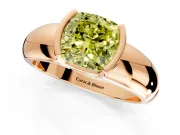 Tension Engagement Ring Setting for Fancy Yellow Cushion Cut Center with Wide Flat Band and Tension Head in Rose Gold