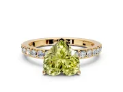Solitaire Engagement Ring Setting for Fancy Yellow Heart-Shaped Center with Round Cut Pave Band and Prong Head in Yellow Gold
