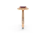 Milgrain Halo Engagement Ring Setting for Fancy Pink Emerald Cut Center with Bezel Point Accents and Prong Head in Rose Gold