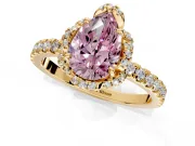 Halo Engagement Ring Setting for Fancy Pink Pear-Shaped Center with Openwork Halo, Pave Band and Prong Head in Yellow Gold